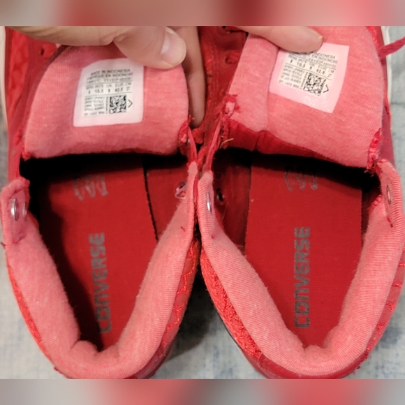 Converse All Stars Mens 9 NEW Red Leather + Snake Skin Look High Top 148837C - Picture 14 of 16